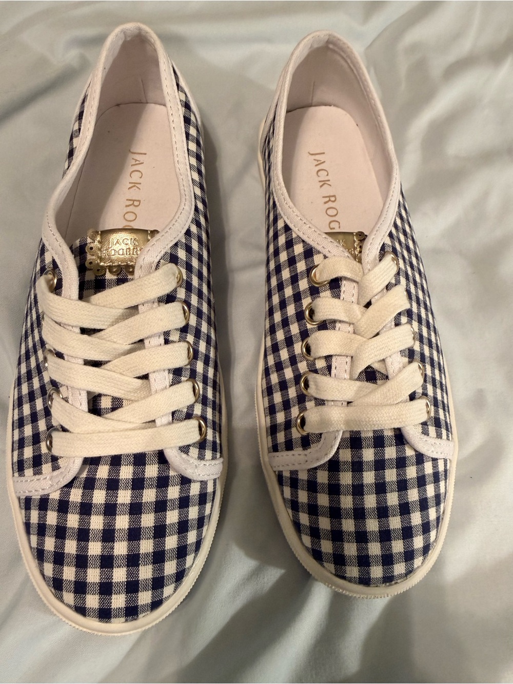 Jack Rogers Ava Gingham Sneakers Navy & White – Size 7 – NEW